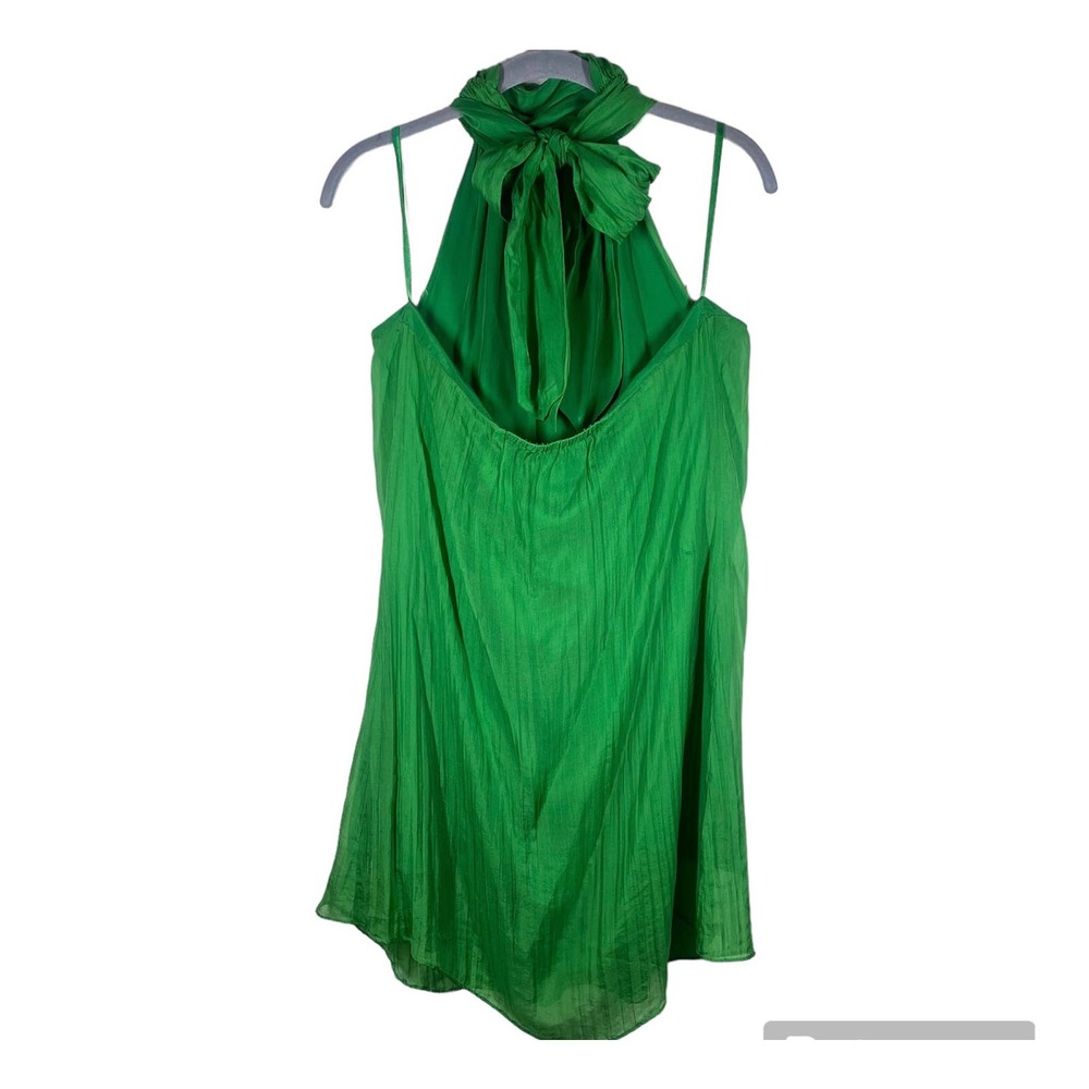 Alice + Olivia Halter Backless Mini Dress 100% Silk Kelly Green Size Medium - Picture 2 of 7